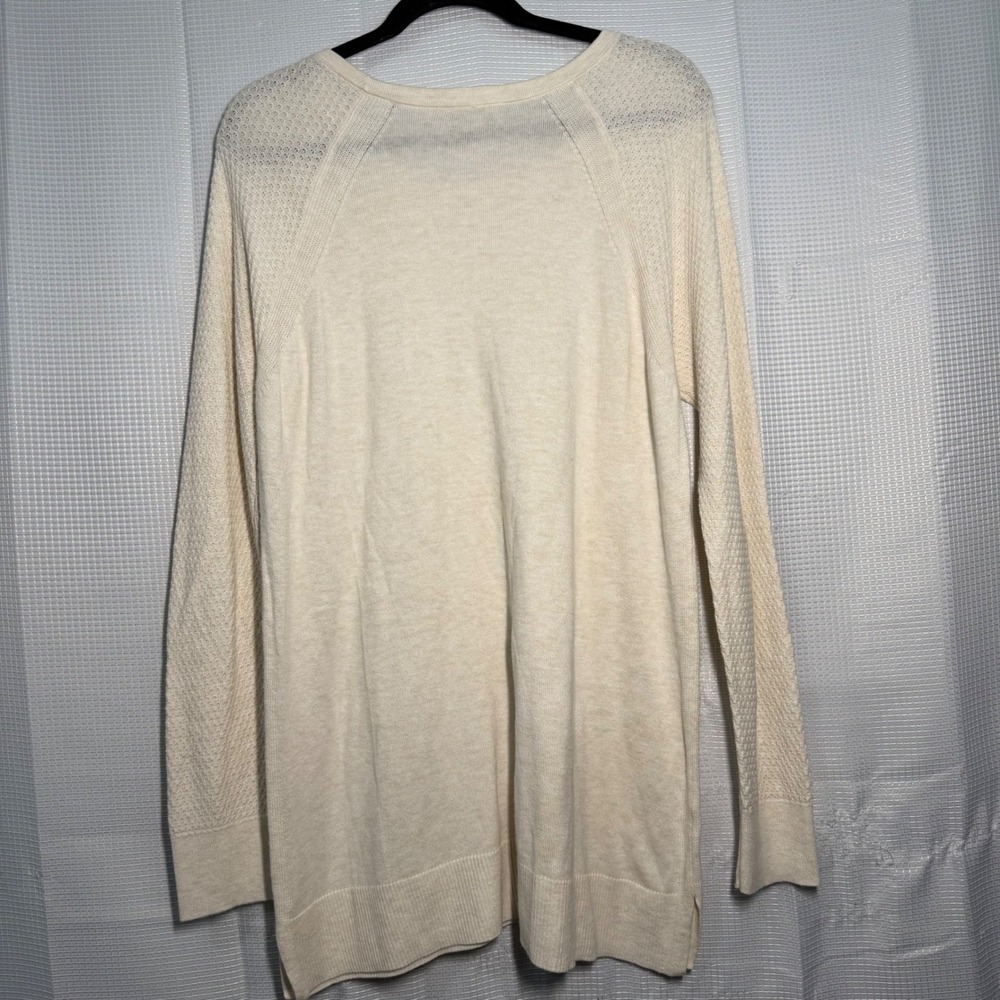 LOFT Outlet Tunic Sweater Large Cream Textured Raglan Sleeve - Picture 2 of 4